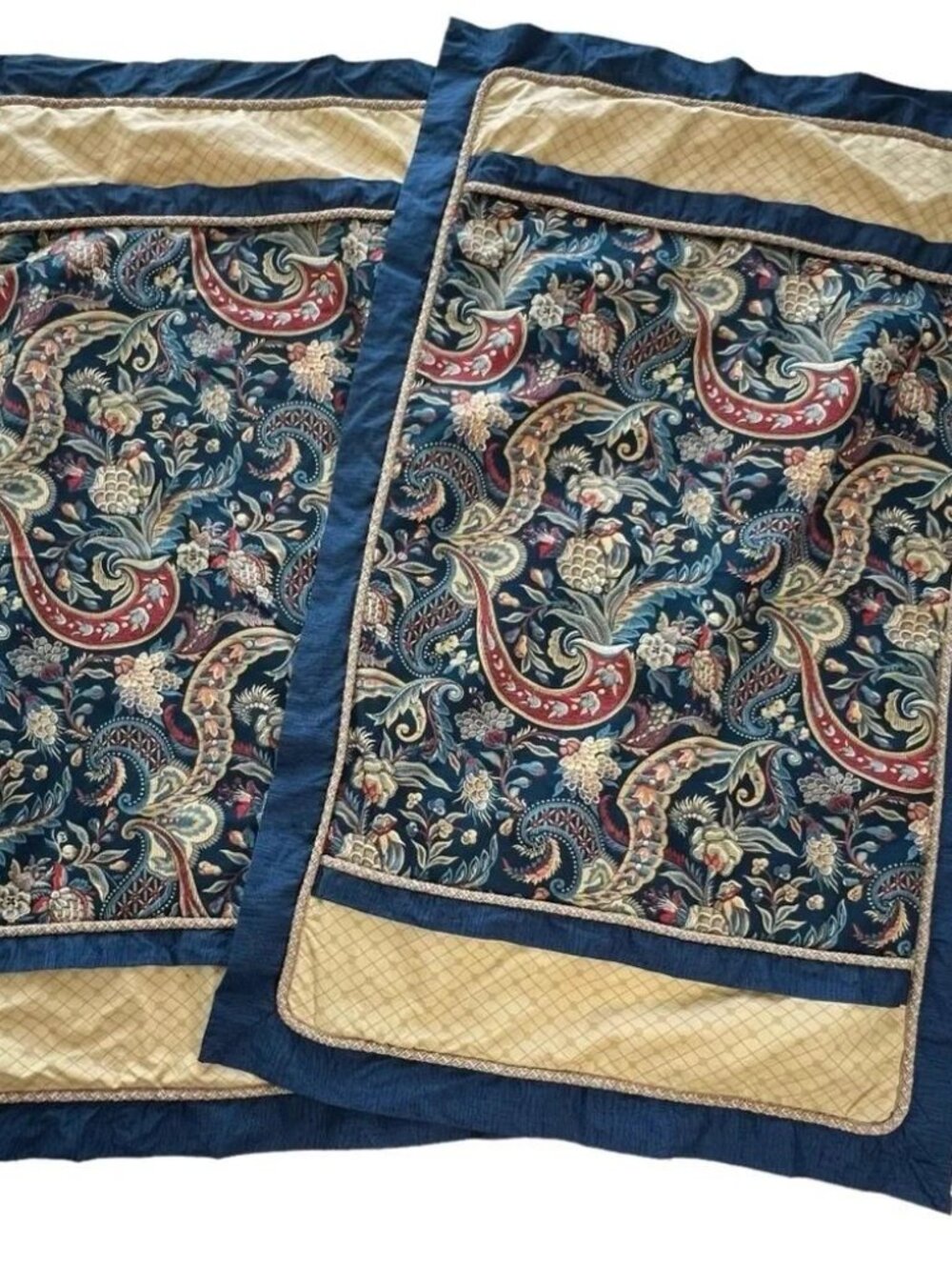 2 WAVERLY Pillow Shams Rhapsody Paisley King Size Covers 38”x 24” Blue & Gold